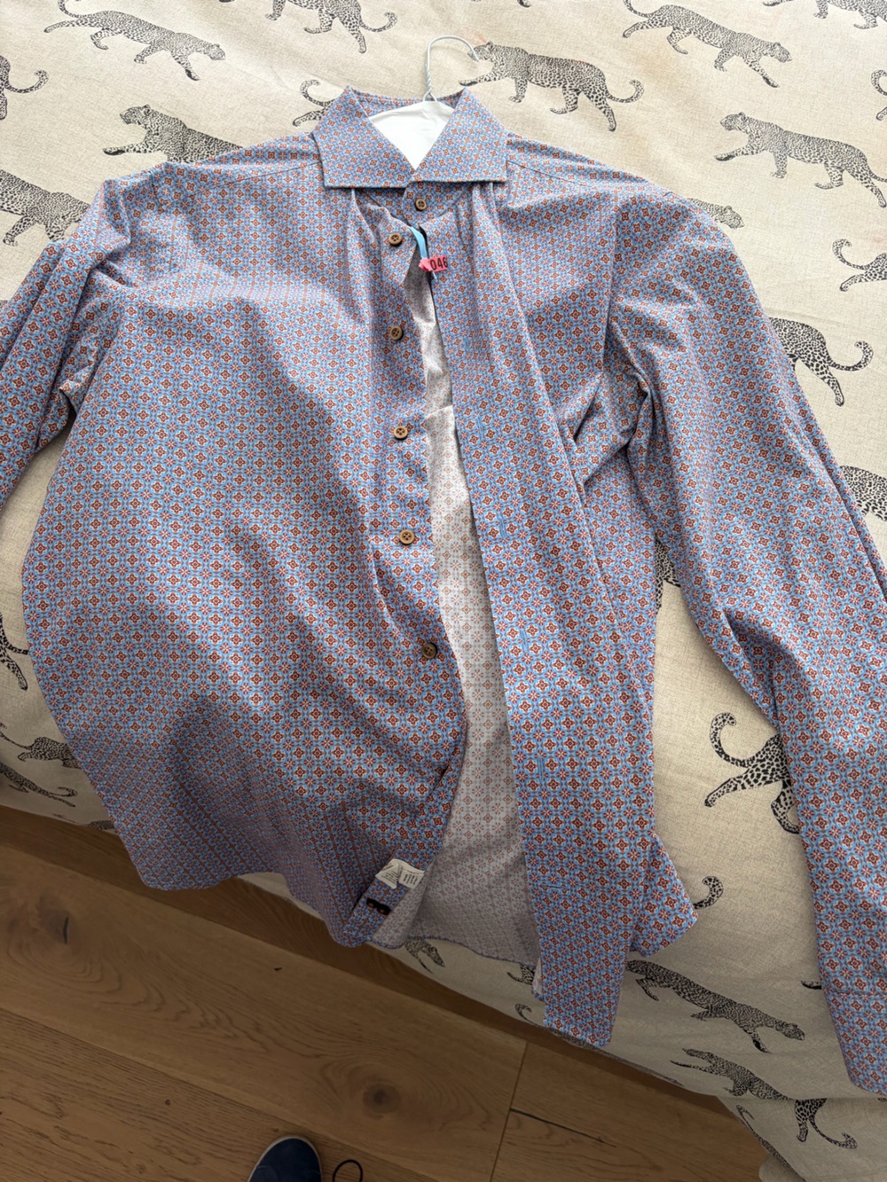 Slim-Fit Men's Blue Patterned Dress Shirt